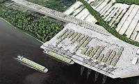 Montreal-New-Port. Rendering of Port of Montreal Contrecœur terminal expansion on the St. Lawrence River.