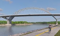 A rendering of a planned arch bridge over the Cape Cod Canal