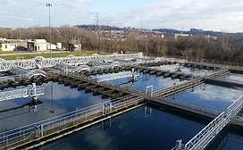 Aerial view of secondary clarifiers at MSDGC’s Mill Creek Wastewater Treatment Plant in Cincinnati.