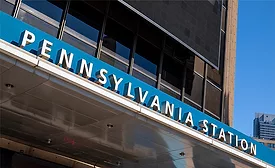 Outside of Pennsylvania Station on 8th Ave, in New York City.