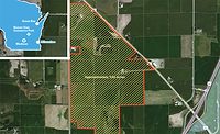 Map and aerial view of the 520-acre Beaver Dam Commerce Park site planned for Meta’s new data center.