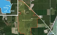 Meta---Wisc.-Site-Map Map and aerial view of the 520-acre Beaver Dam Commerce Park site planned for Meta’s new data center.