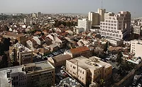 Mahane-Yehuda-Souq Aerial view of central Jerusalem showing dense mid-rise neighborhoods near the Mahane Yehuda district.