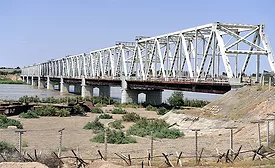 Rail bridge connecting Afghanistan and Uzbekistan at Hairatan.