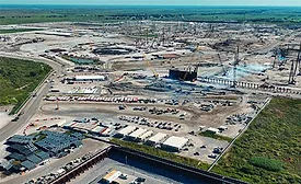 Aerial view of early construction and site development at Venture Global’s CP2 LNG project in Cameron Parish, La.