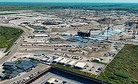 Aerial view of early construction and site development at Venture Global’s CP2 LNG project in Cameron Parish, La.