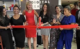 A photo at Digital Ready's ribbon cutting for its maker space in Boston