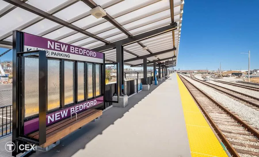 A photo of a commuter rail platform that is part of the South Coast Rail project in Massachusetts