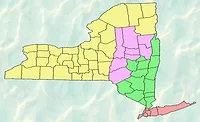 Map showing four New York regions where state-funded water and sewer projects are advancing toward procurement in 2026.