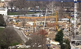Aerial view of excavation and foundation work at the White House East Wing site in October 2025.