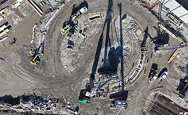 Aerial view of bridge construction and excavation at the Tonnelle Avenue site in North Bergen, N.J.