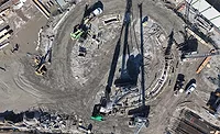 Aerial view of bridge construction and excavation at the Tonnelle Avenue site in North Bergen, N.J.