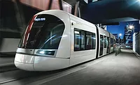 Rendering of Tel Aviv Metro train at station platform at night.
