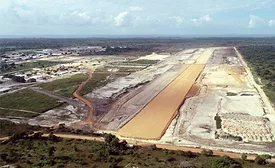 Aerial view of cleared and graded construction site at Mozambique LNG on the Afungi peninsula.