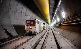 Multiservice vehicle inside Brenner Base Tunnel exploratory tunnel supporting systems and logistics.