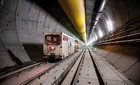 Brenner Base Tunnel Nears End Multiservice vehicle inside Brenner Base Tunnel exploratory tunnel supporting systems and logistics.