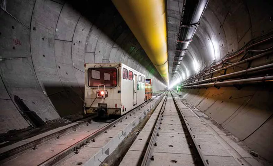 Multiservice vehicle inside Brenner Base Tunnel exploratory tunnel supporting systems and logistics.