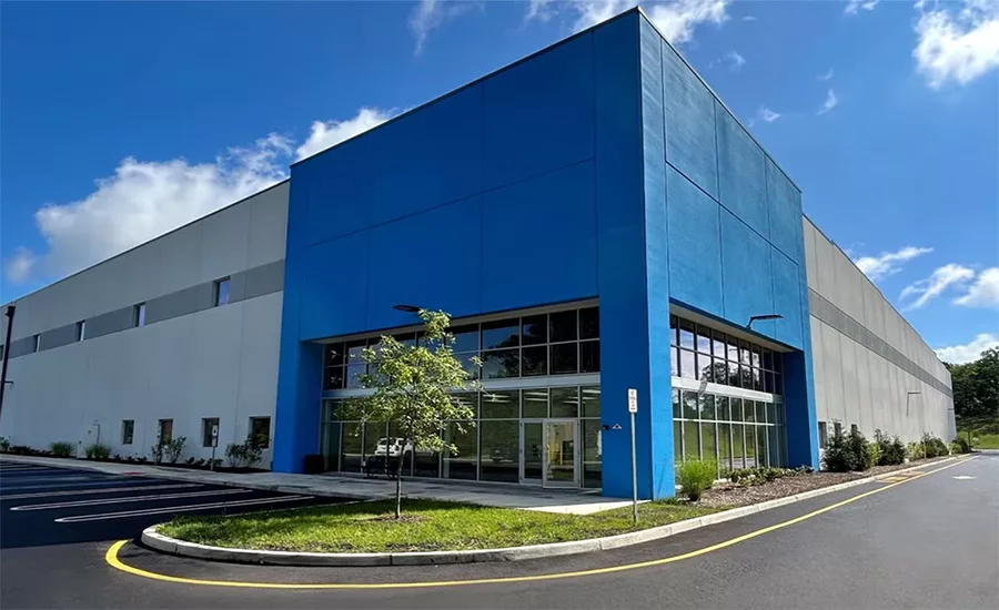 Exterior view of the Roxbury Logistics Center in Roxbury Township, N.J., a modern distribution warehouse acquired by DHS for potential conversion to detention use.