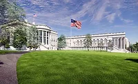 Rendering of proposed White House State Ballroom addition extending from the executive residence.