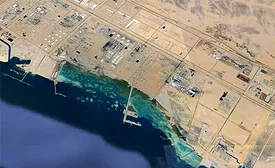 Satellite aerial view of Yanbu North crude export terminal, Saudi Arabia.