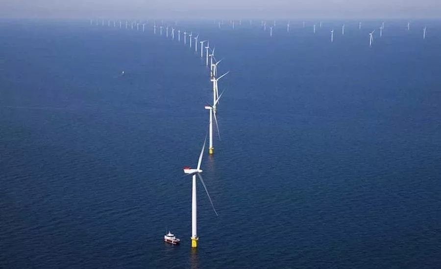 Image shows offshore wind turbines in the New York bight waters
