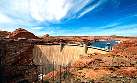 Glen Canyon Dam and Lake Powell at low reservoir levels.