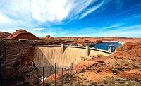 Glen Canyon Dam and Lake Powell at low reservoir levels.