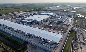 Aerial view of large Microsoft data center campus under construction in Wisconsin