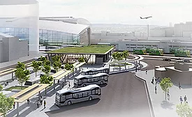Rendering of Dublin Airport MetroLink station and transit hub planned for Ireland’s automated metro project.