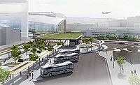 Rendering of Dublin Airport MetroLink station and transit hub planned for Ireland’s automated metro project.