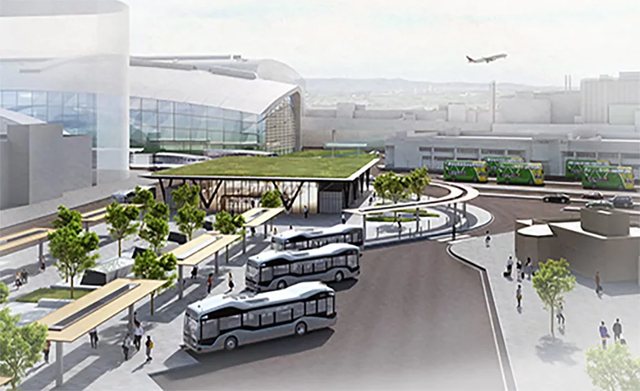 Rendering of Dublin Airport MetroLink station and transit hub planned for Ireland’s automated metro project.