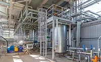 Life-Sciences Process piping and industrial systems inside a pharmaceutical manufacturing facility.
