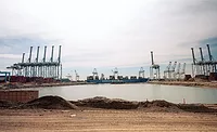 The fill-in of a slip at the Port of Long Beach will create a continuous long wharf.