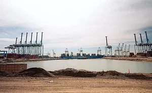 The fill-in of a slip at the Port of Long Beach will create a continuous long wharf.