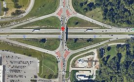 Aerial view of the I-44 and Missouri 13 interchange in Springfield, Missouri.