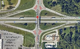 Aerial view of the I-44 and Missouri 13 interchange in Springfield, Missouri.
