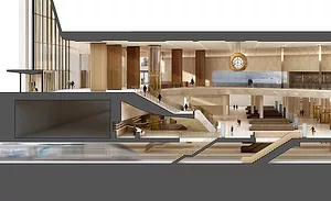 Penn-Station-Rendering Section rendering of proposed Penn Station redevelopment showing train hall, concourse and platforms beneath Madison Square Garden.
