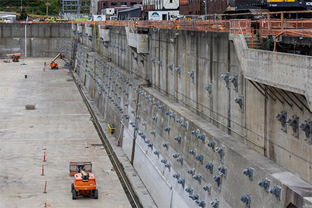 Dry Dick 4 at the Puget Sound Naval Shipyard and Intermediate Maintenance Facility in Bremerton, Washington, following the completion of a seismic retrofit project.