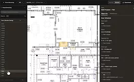 Trunk Tools' Cortex platform displays a floor plan alongside linked project information, allowing users to select a drawing object and view associated specifications, schedules and other project records.