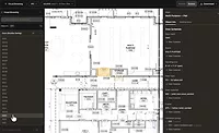 Trunk Tools' Cortex platform displays a floor plan alongside linked project information, allowing users to select a drawing object and view associated specifications, schedules and other project records.