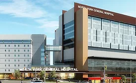 Rendering of North York General Hospital's proposed 11-story patient care tower connected to the existing Toronto hospital campus.