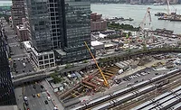 Construction crews work on the Hudson Yards Concrete Casing project in Manhattan, part of the Gateway Hudson Tunnel connection to Penn Station.