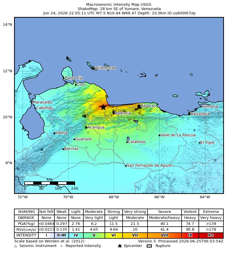 Venezuela earthquake map