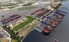 Rendering of the planned Delaware Container Terminal showing new berths, container yard and ship-to-shore cranes at the Edgemoor expansion site.