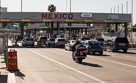 Cross-border traffic enters Mexico through a port of entry.