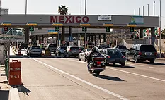 Cross-border traffic enters Mexico through a port of entry.