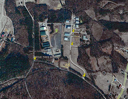 Aerial view of Hitachi Energy's South Boston manufacturing campus and surrounding industrial property in Virginia.