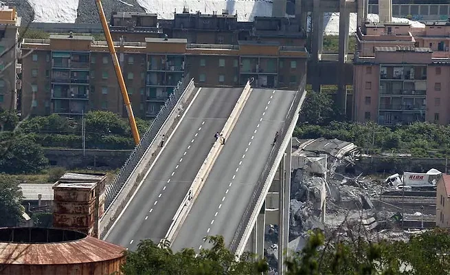 Morandi-Bridge-Convictions Remaining sections of Genoa's Morandi Bridge after the 2018 collapse that killed 43 people.