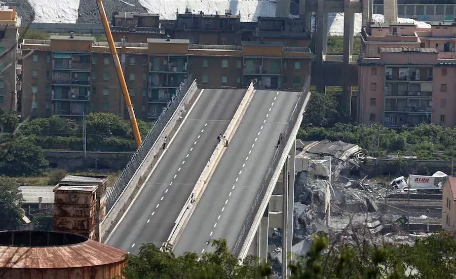 Morandi-Bridge-Convictions Remaining sections of Genoa's Morandi Bridge after the 2018 collapse that killed 43 people.