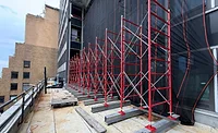 Temporary shoring installed outside the former Pfizer headquarters redevelopment during the ongoing structural failure investigation.